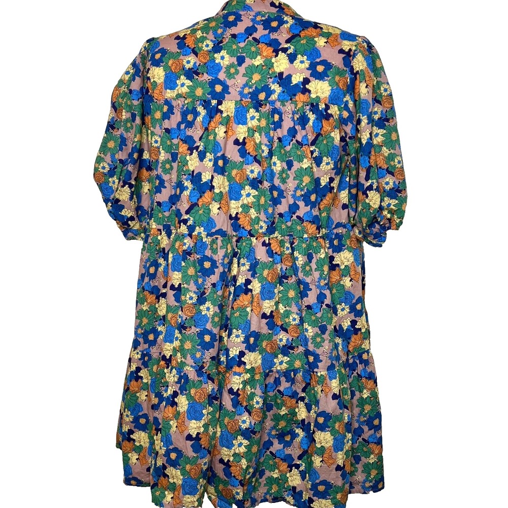 By Together Babydoll Dress Blue‎ Floral Tiered Cotton Western Boho Cottage Small - Picture 3 of 7